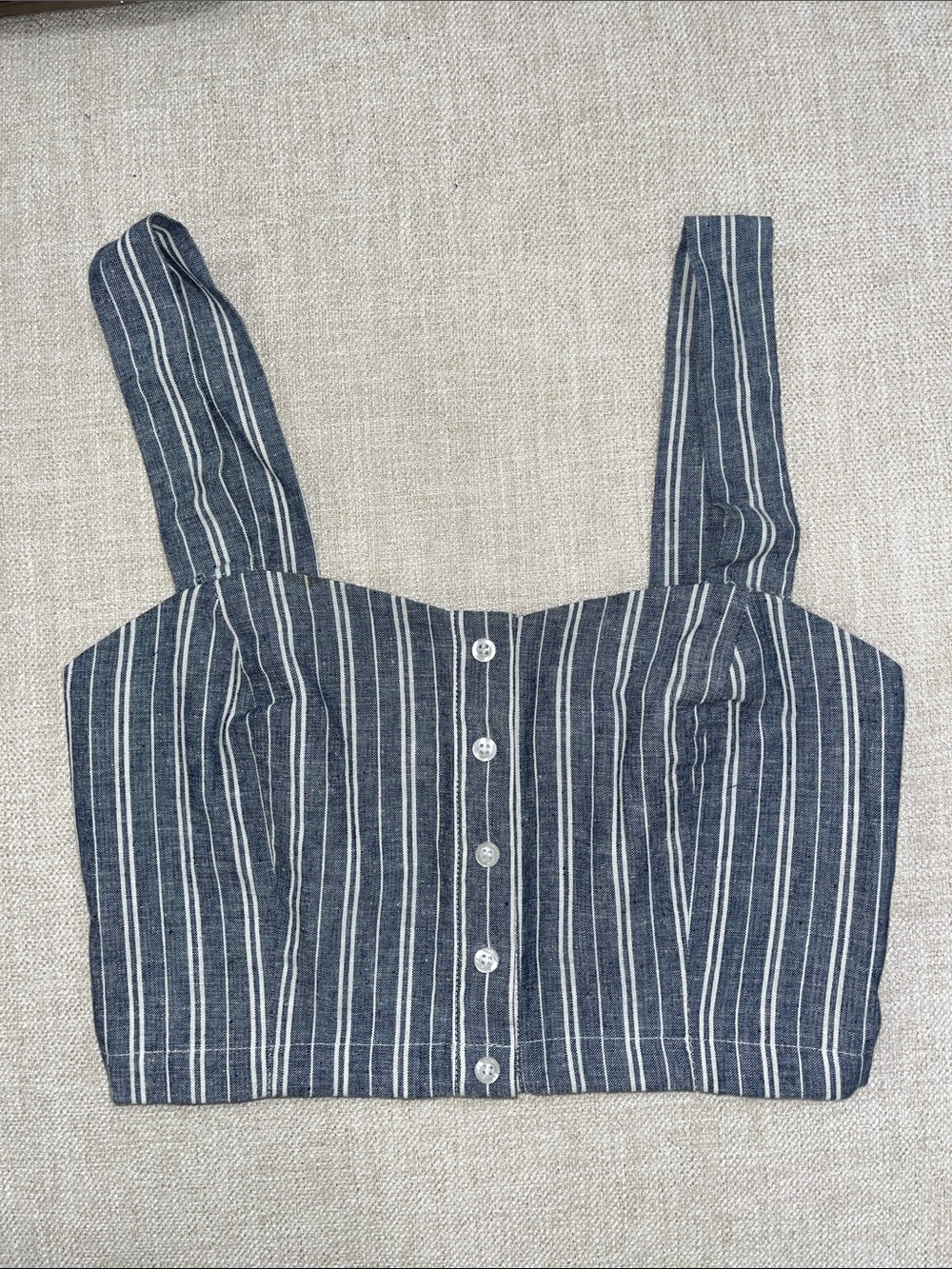 Forever 21 Blue and White Vertical Stripe Button Crop Top